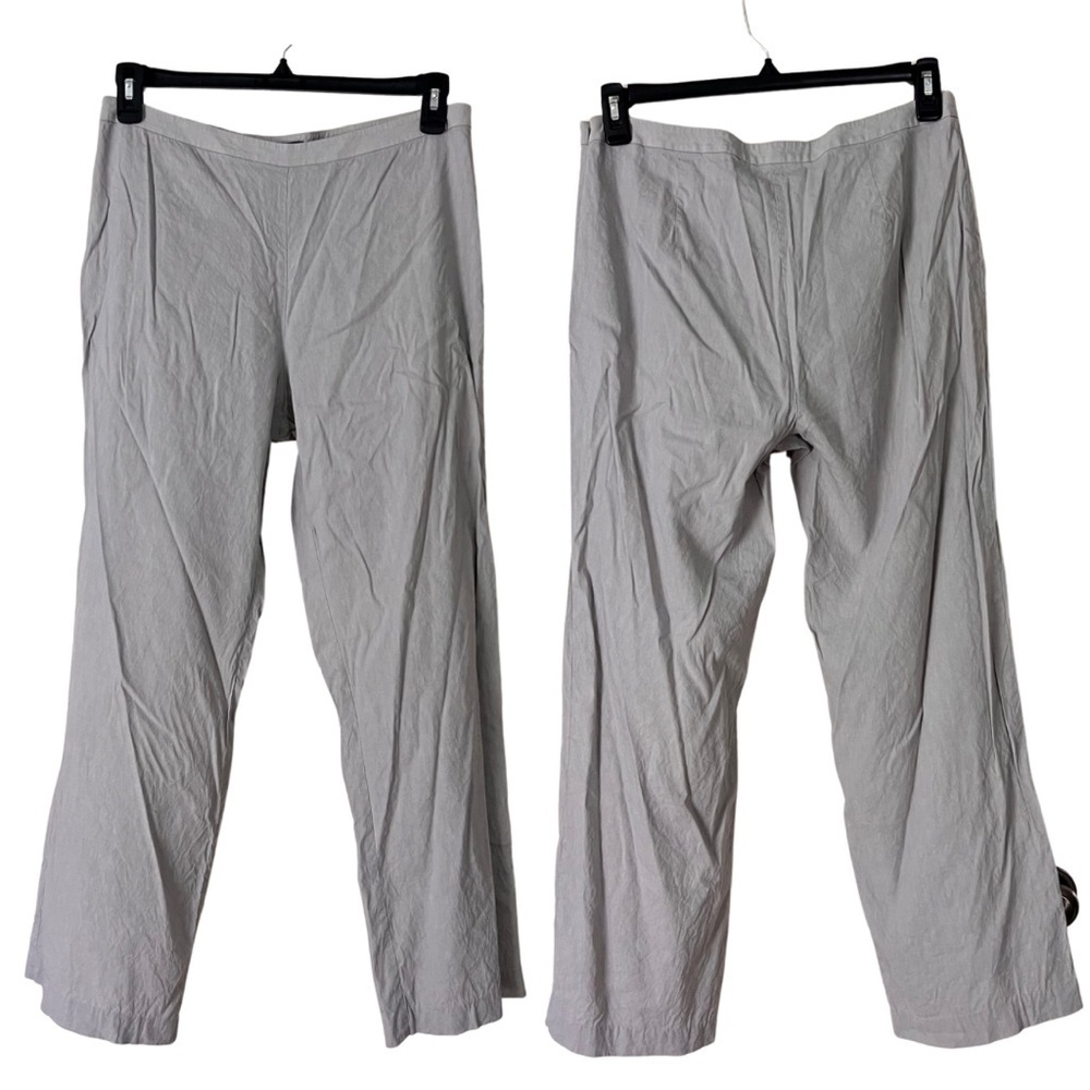 Eileen Fisher Gray Linen Viscose Side Zip Flat Front Wide Leg Pants Size 12